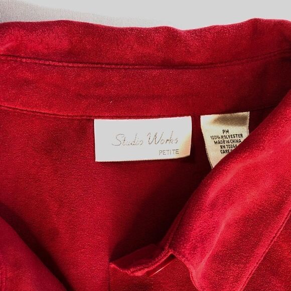 Studio Works RED Faux Suede Button-Down Shirt Top - Picture 8 of 8